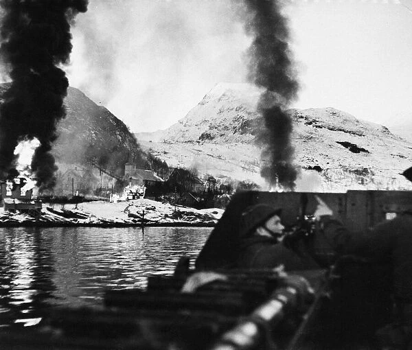 British reinforcements approaching Vaagso under fire, as part of a successful raid