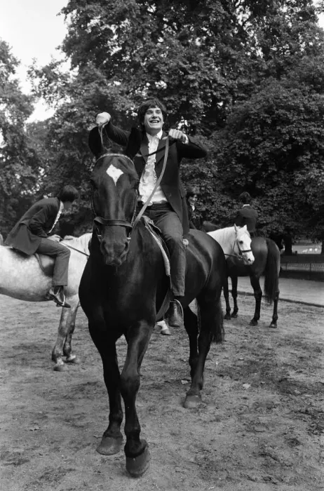 Framed Print : British rock group The Kinks pose on horses in the gardens opposite the Flaghouse in Framed Print : British rock group The Kinks pose on horses in the gardens opposite the Flaghouse in