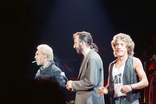 British rock group The Who performing on stage at the Birmingham NEC Arena during
