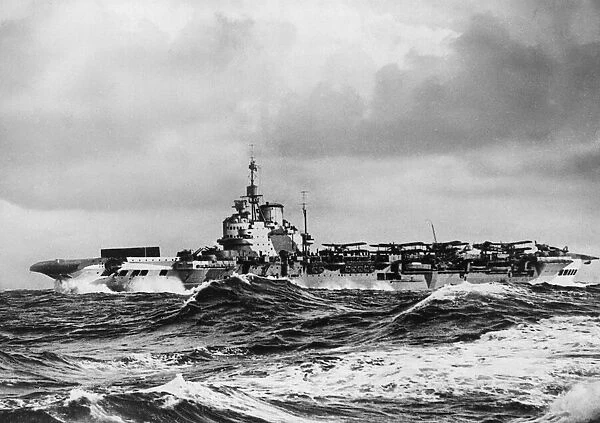 British Royal Navy Illustrious-class aircraft carrier HMS Victorious at sea during during