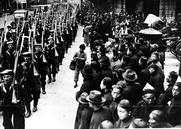 British sailors from HMS Hawkins marching in Shanghai 1927
