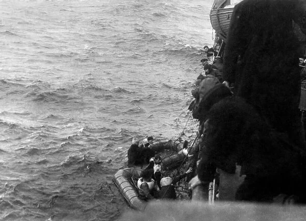 British seamen rescued fellow an attack by U-boats on a North Atlantic Convoy