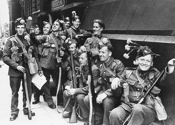 British soldiers leave for France during World War 2. Circa 1940s
