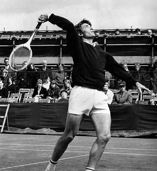 British tennis player Gerald Battrick in action at the Bournemouth Tennis tournament