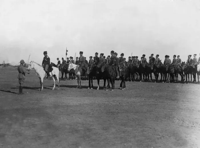 Framed Print : A British translator delivers General Shores speech to Cossack troops in Mesopotamia Framed Print : A British translator delivers General Shores speech to Cossack troops in Mesopotamia