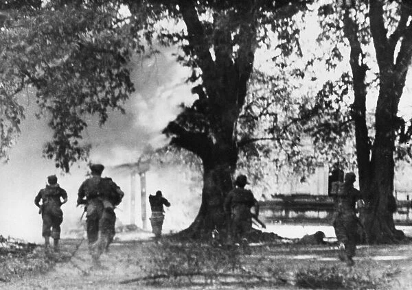 British troops of the 14th Army take Budalin, in Burma during Second World War
