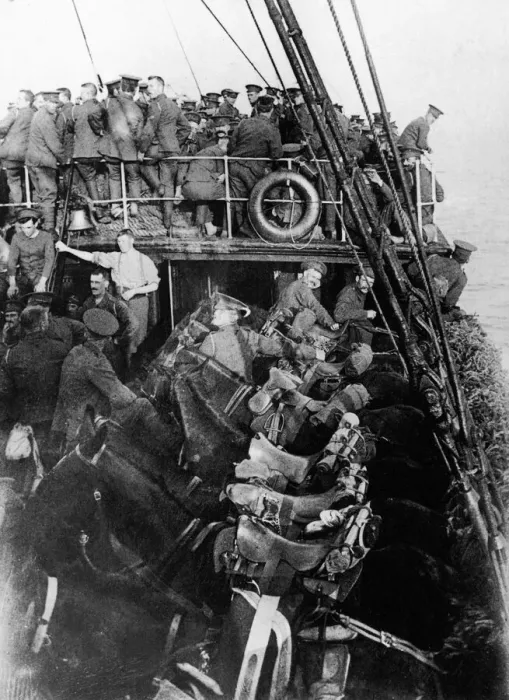 Framed Print : British troops crossing the Channel aboard a troopship during World War One
