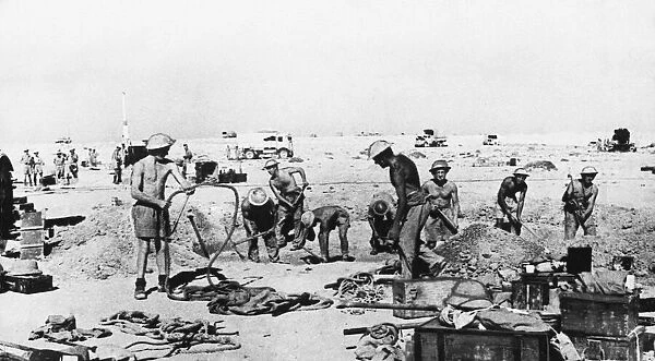 British troops digging a gun pit for an anti-aircraft gun during Second World War