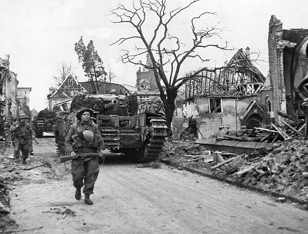 British troops final clean up of Siegfried defences town
