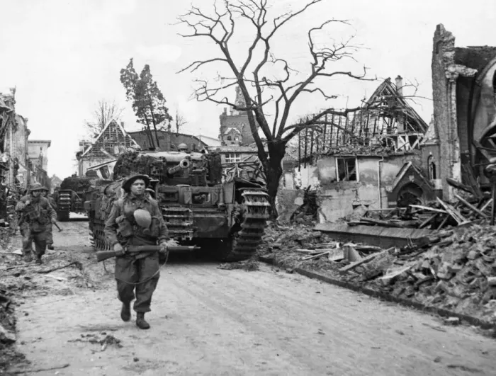 Framed Print : British troops final clean up of Siegfried defences town Framed Print : British troops final clean up of Siegfried defences town