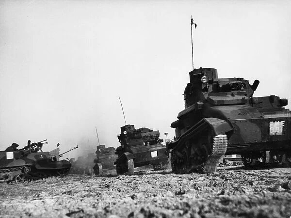 British troops in France on training Exercise using Light Tanks. 18th January 1940