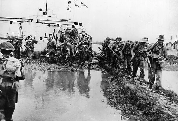 British troops landing near Elephant point near Rangoon (Yangdon). May 1945