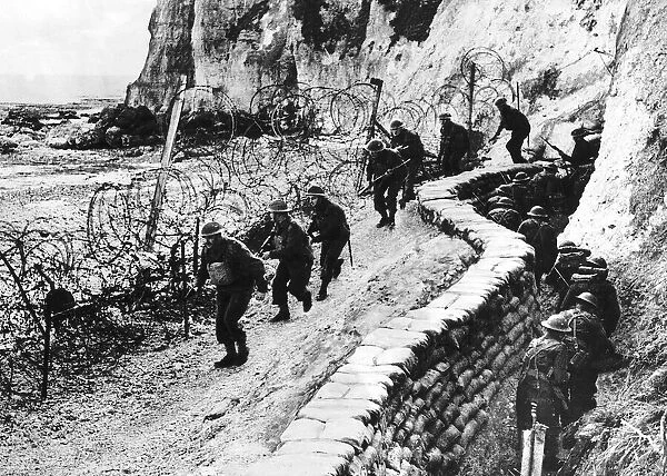 British troops patrol beaches as part of the British coastal defences during WW2 1941