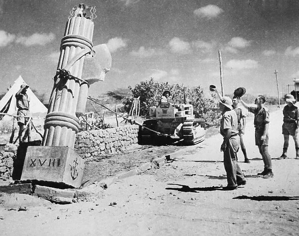 British troops removing a fascist sign in Kismayu during Second World War