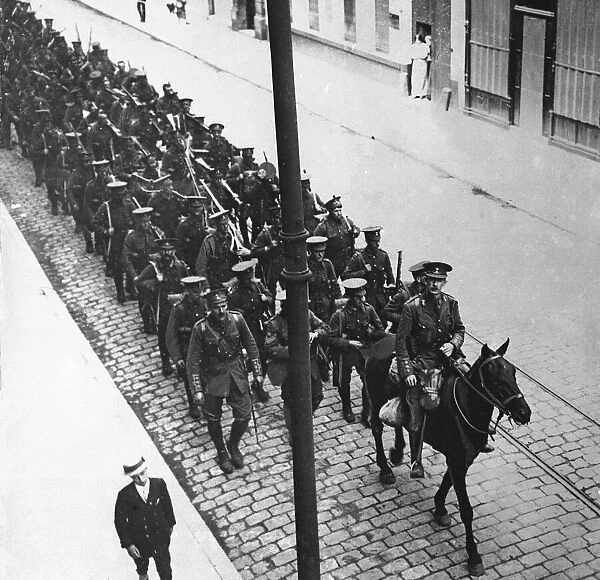 British troops seen here marching up to the front in Northern France Circa 1915