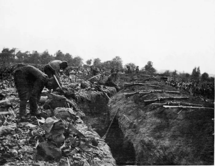 Framed Print : British troops taking the opportunity of a dry spell of weather to lay out their kits to Framed Print : British troops taking the opportunity of a dry spell of weather to lay out their kits to