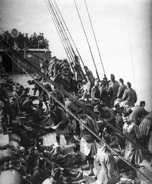 Framed Print : British troopship on the way to France, August 1914. Members of the British Framed Print : British troopship on the way to France, August 1914. Members of the British