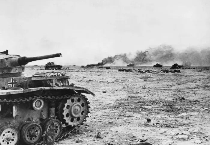 Framed Print : British victory in Libya. Enemy tanks, armoured vehicles