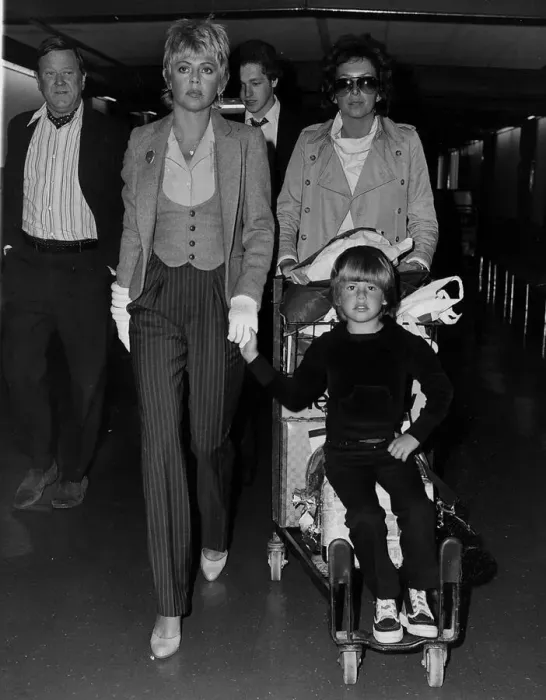 Framed Print : Britt Ekland actress and her son Nicolai arrived at Heathrow Airport from Los Angeles