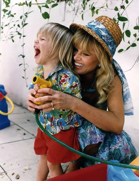 Framed Print : Britt Ekland Film Actress with her son Thomas Jefferson A©Mirrorpix
