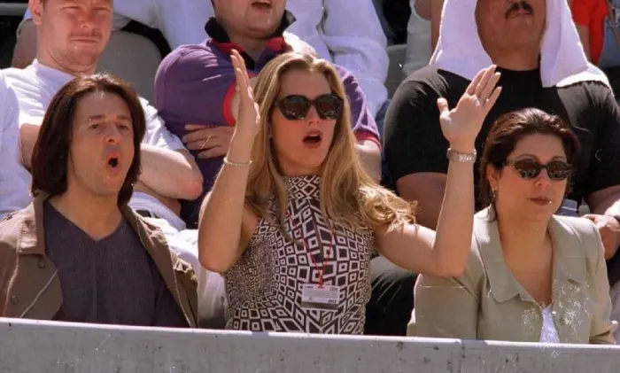 Framed Print : Brooke Shields actress and friends watch in disbelief as her boyfriend tennis star Andre Framed Print : Brooke Shields actress and friends watch in disbelief as her boyfriend tennis star Andre