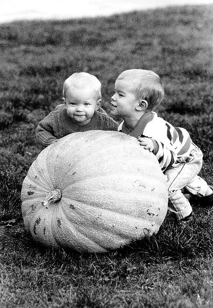 Brothers Jake Hawkins 3 and Sam Hawkins 1 with their Giant Pumpkin Vegetables
