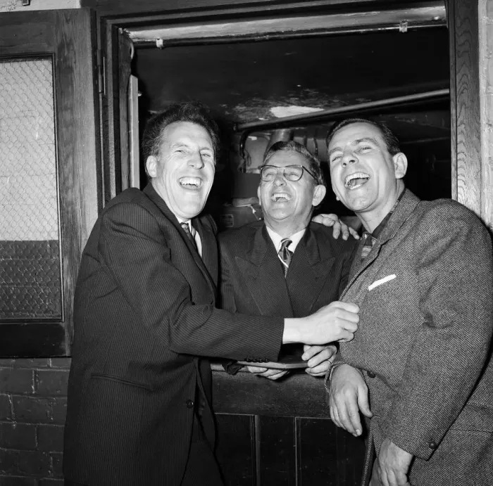 Framed Print : Bruce Forsyth (left) and Norman Wisdom (right) having a laugh Framed Print : Bruce Forsyth (left) and Norman Wisdom (right) having a laugh