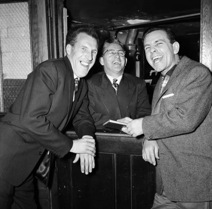 Framed Print : Bruce Forsyth (left) and Norman Wisdom (right) having a laugh Framed Print : Bruce Forsyth (left) and Norman Wisdom (right) having a laugh