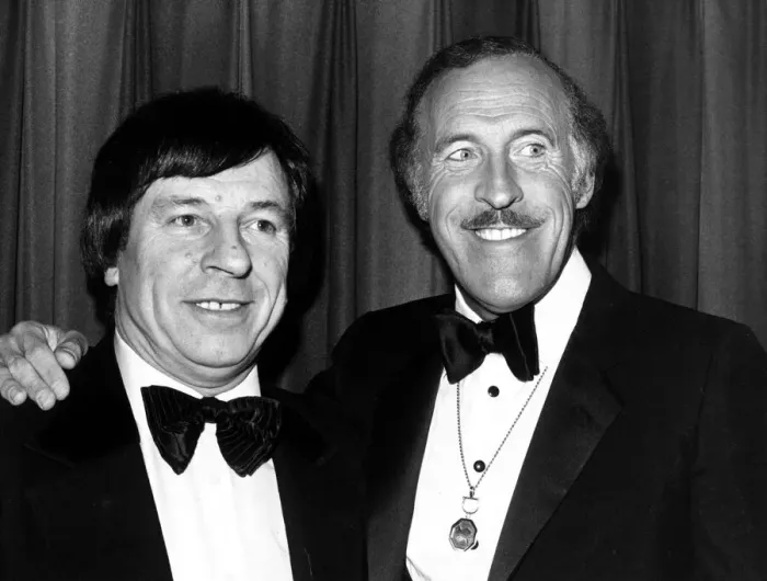 Framed Print : Bruce Forsyth pictured with Lakeside Club owner Bob Potter February 1982 Framed Print : Bruce Forsyth pictured with Lakeside Club owner Bob Potter February 1982