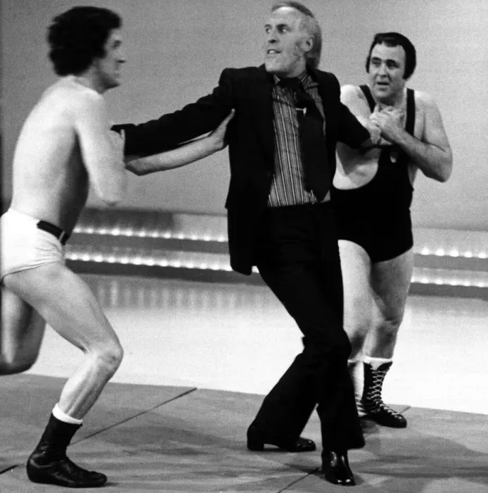 Framed Print : Bruce Forsyth seen here during a wrestling game segment of the popular BBC series
