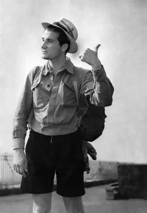 Framed Print : Bruno Lilli seen here hitch hiking September 1955 P009408