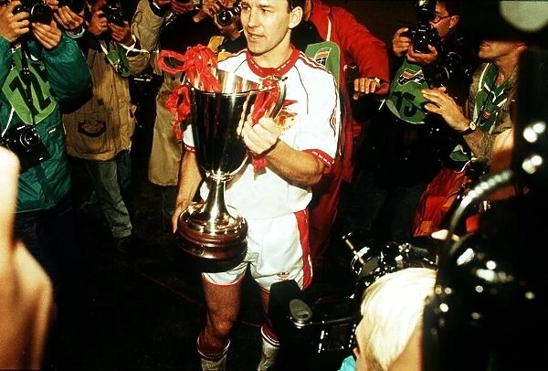 Bryan Robson Captain Manchester United with the with European Cup Winners Cup