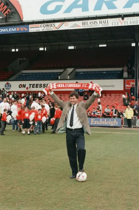 Framed Print : Bryan Robson being unveiled as the new Manager for Middlesbrough F. C