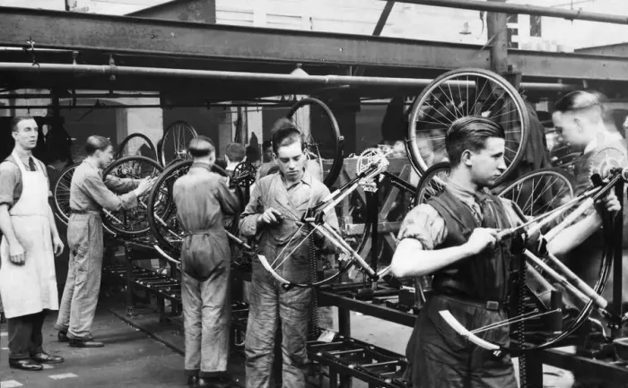 Framed Print : BSA Bicycle assembly line in Small Heath 30th April 1935 Framed Print : BSA Bicycle assembly line in Small Heath 30th April 1935