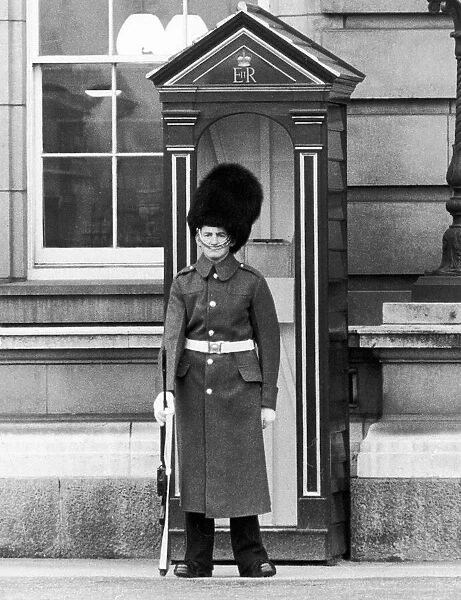 At Buckingham Palace, London a soldier of the 1st Battalion Scots Guards on duty had