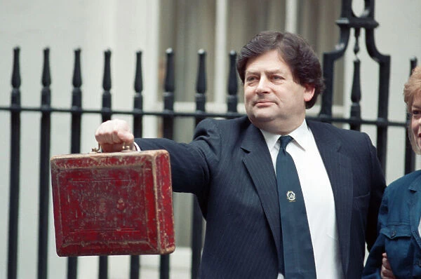 Budget Day at No 11 Downing Street. The Chancellor of the Exchequer, Nigel Lawson