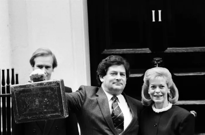 Framed Print : Budget Day at No 11 Downing Street. The Chancellor of the Exchequer, Nigel Lawson Framed Print : Budget Day at No 11 Downing Street. The Chancellor of the Exchequer, Nigel Lawson