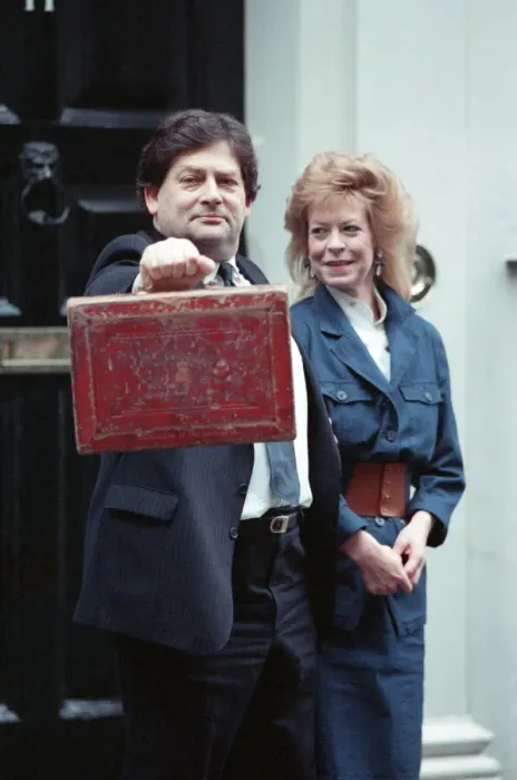 Framed Print : Budget Day at No 11 Downing Street. The Chancellor of the Exchequer, Nigel Lawson Framed Print : Budget Day at No 11 Downing Street. The Chancellor of the Exchequer, Nigel Lawson