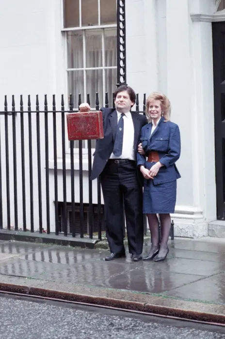 Framed Print : Budget Day at No 11 Downing Street. The Chancellor of the Exchequer, Nigel Lawson Framed Print : Budget Day at No 11 Downing Street. The Chancellor of the Exchequer, Nigel Lawson