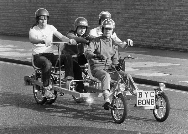 Buggynauts: Four young lads from Nottingham are pictured pedalling into London on their