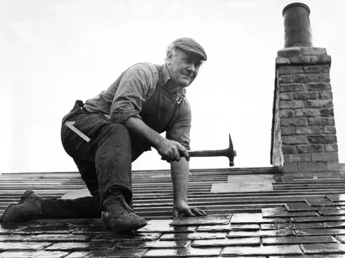 Framed Print : Builder John Cain putting the final touches to a street of 150 year old houses at Beamish