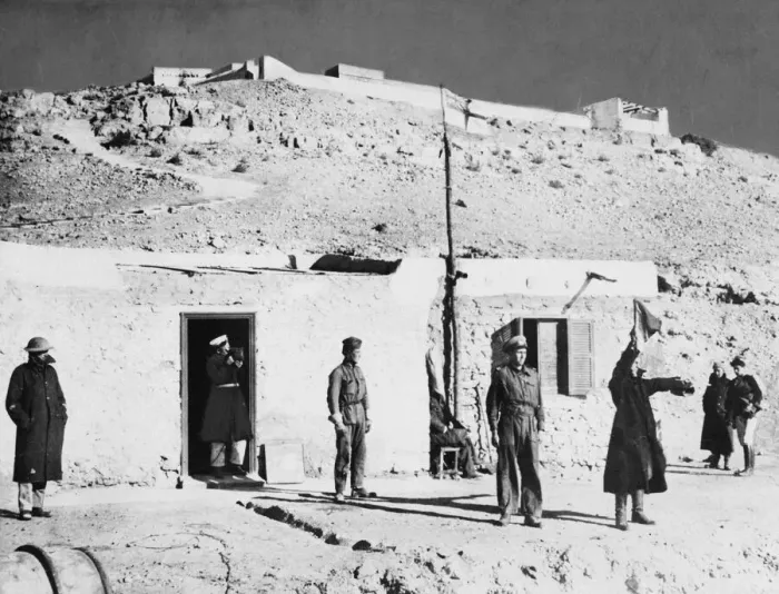 Framed Print : A building in El Salloum being used by the British as a signal station during the Second Framed Print : A building in El Salloum being used by the British as a signal station during the Second