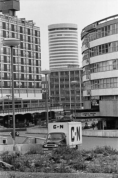 The Bull Ring area, showing the Rotunda building and Ringway. Birmingham, West Midlands