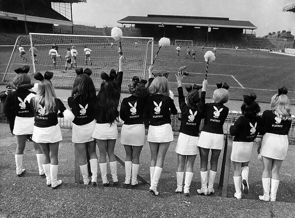 Bunny Girls of the Playboy Club at a football stadium. December 1981 P018495