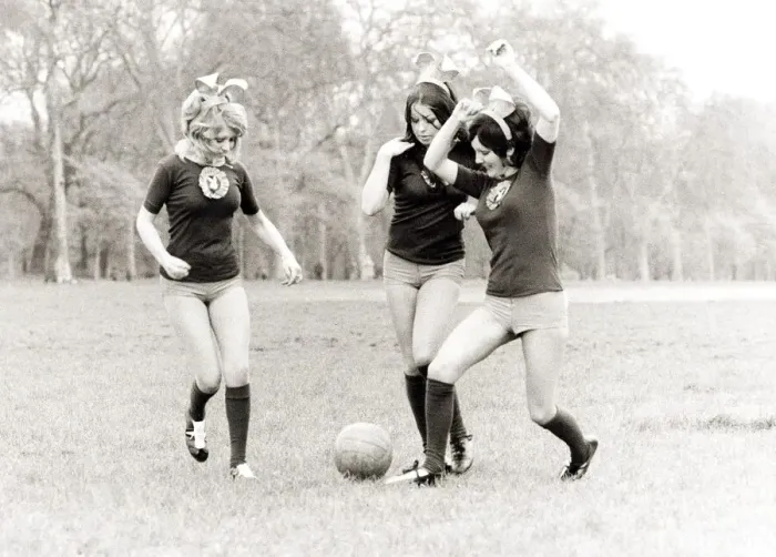 Framed Print : Bunnygirls training in Londons Hyde Park Playboy bunny bunnies Football