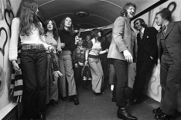 Burnley fans aboard the disco train to London. 28th January 1973