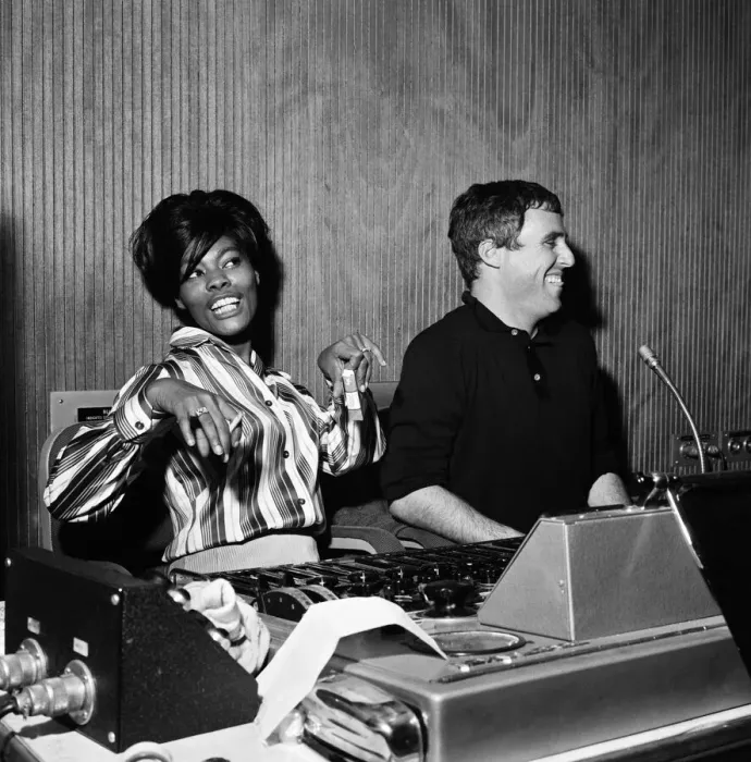 Framed Print : Burt Bacharach and Dionne Warwick recording a song at the Pye studios in London Framed Print : Burt Bacharach and Dionne Warwick recording a song at the Pye studios in London