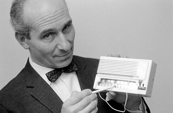 Burt Coleman, co-founder of Dubreq Studios, with the prototype of the Stylophone
