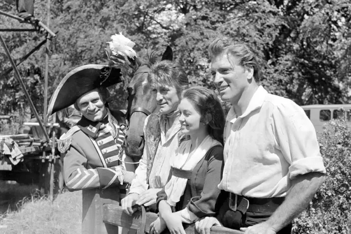 Framed Print : Burt Lancaster with Janette Scott and other actor colleagues during the filming of Framed Print : Burt Lancaster with Janette Scott and other actor colleagues during the filming of
