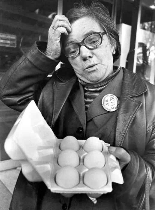 Framed Print : Bus conductress Mrs. Rose Whittaker sums up shoppers feelings aver the scrambled egg code
